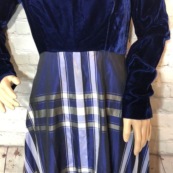 Neiman Marcus Vintage 1960s Velvet & Plaid Victorian Maxi Dress Small - Picture 5 of 10